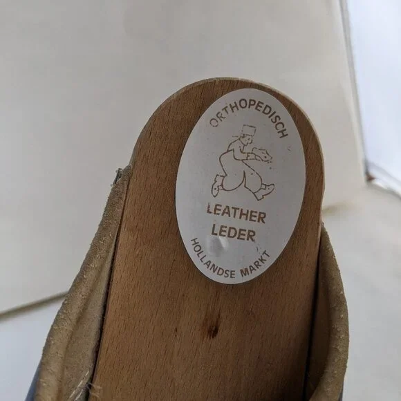 Orthopedic Leather Dutch Market Wood Navy Blue Clog - Picture 6 of 8